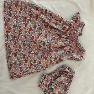 Baby Boden Smocked Floral Bishop Dress with Bloomers